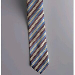 Men's Tie Necktie Milano Laurant Bennet Diagonal Striped Tan, Blue, Orange, Red